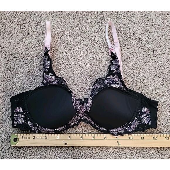 Adore Me Black Sweet Lilac Underwire Push Up Balconette Bra Sz 34C - Picture 3 of 6
